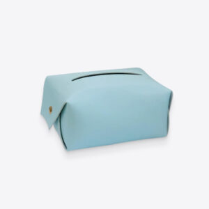 Image depicting Blue Polyurethane Leather Tissue Box Cover.