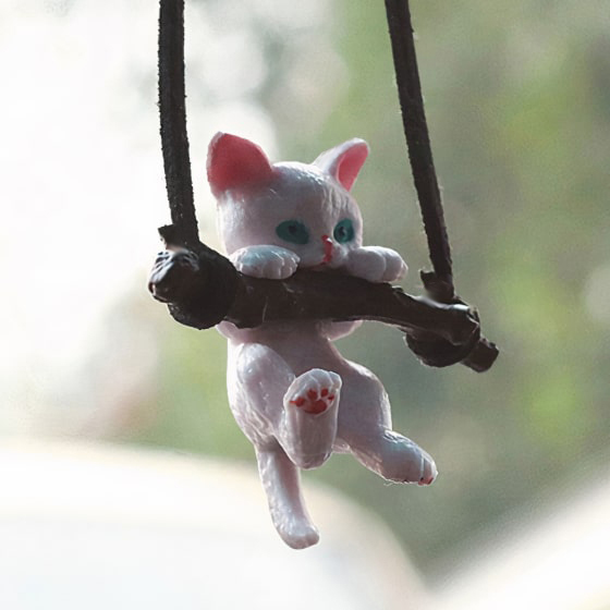 Clinging Cat Pendant Charm - White Cat