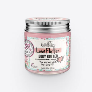 Love Flutter Body Butter jar with nourishing ingredients.