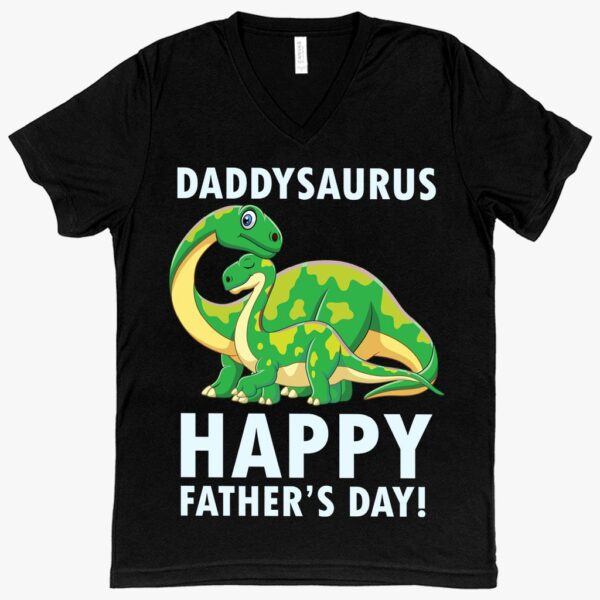 V-Neck 'Daddysaurus' Father's Day T-Shirt – Stylish and Playful Dinosaur-Themed Apparel for Dad.