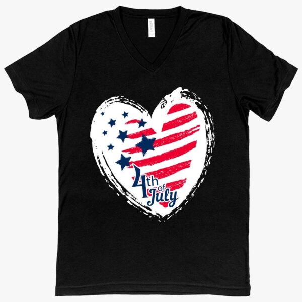 V-Neck 4th of July USA Flag T-Shirt – Trendy Independence Day Apparel for Celebrating American Freedom.