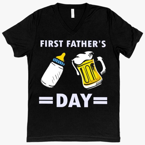 V-Neck 'First Father's Day' T-Shirt – Heartwarming and Stylish Keepsake for Celebrating New Dads.