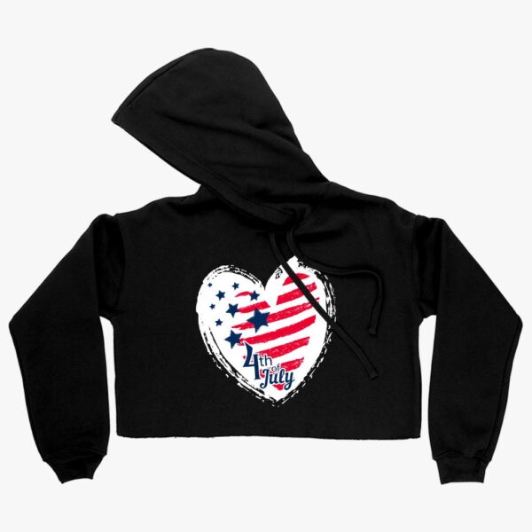 USA Flag Hoodie – Women's Cropped Fleece 4th of July Hoodie for Stylish Independence Day Fashion.