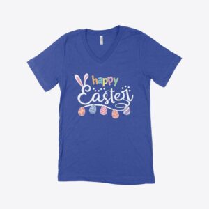 V-Neck T-Shirt - Spread Easter Joy with Our 'Happy Easter' V-Neck T-Shirt.