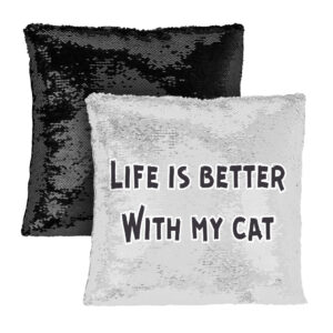 Cat Lover Sequin Pillow Case - Cat-Themed Case.