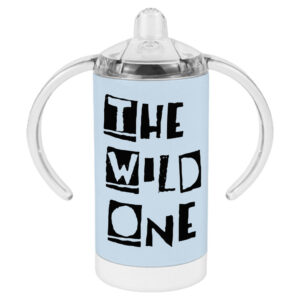 Colorful sippy cup with 'The Wild One' design.
