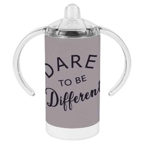 Cool baby sippy cup with 'Dare to Be Different' design.