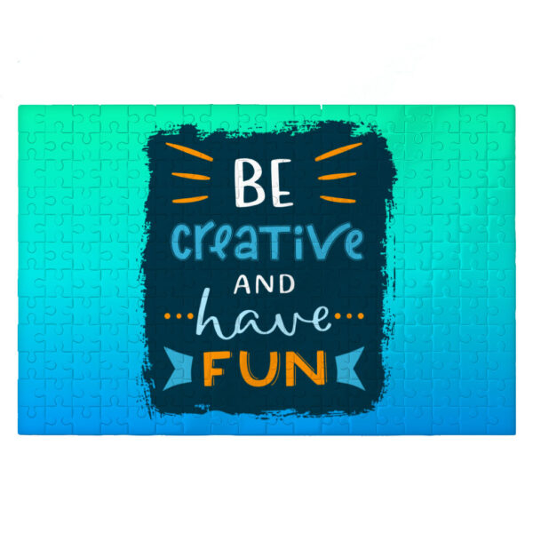 Trendy jigsaw puzzle with 'Be Creative' design.