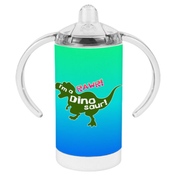 Cute dinosaur-themed sippy cup for babies and toddlers.