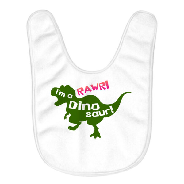 Cute dinosaur-themed baby bib for mess-free mealtime.