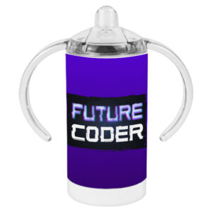 Coder sippy cup with humorous tech-themed design.