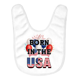 Born in the USA baby bib set with American flag design.