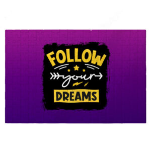 Cute jigsaw puzzle with 'Follow Your Dreams' theme.