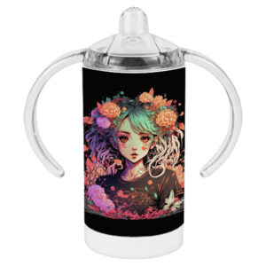 Anime Design Sippy Cups with Floral Patterns