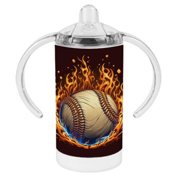 Cool Baseball Sippy Cups with Vibrant Fire Graphic Design