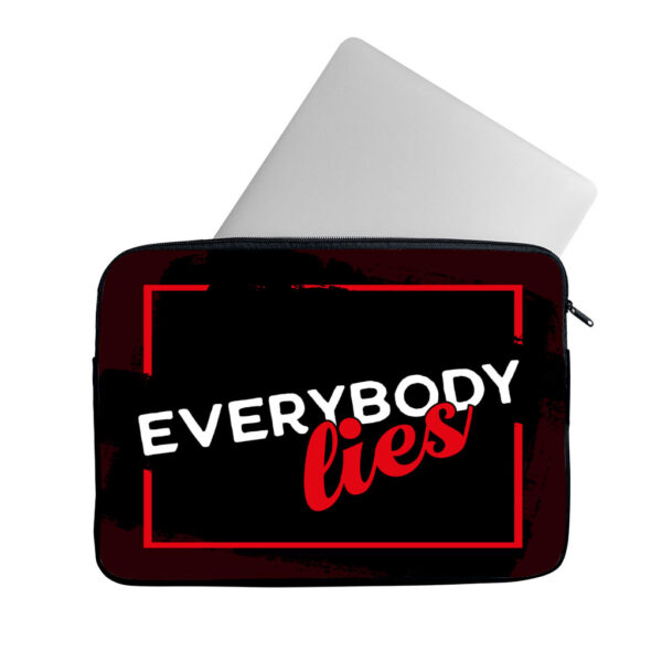 Humorous MacBook Pro 14" sleeve with "Everybody Lies" printed design.