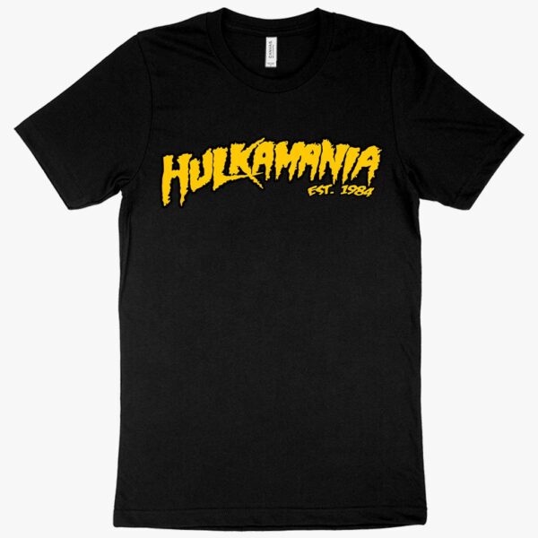 Yellow Thunderbolt Hulk Hogan retro t-shirt on white background.