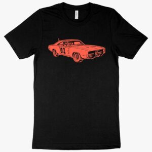 Vintage General Lee car t-shirt on white background.