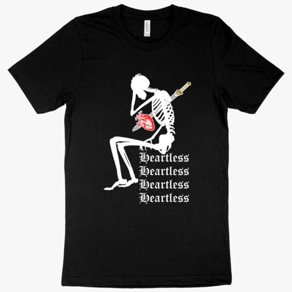 "Heartless Skeleton" T-Shirt with bold skeletal graphic design.