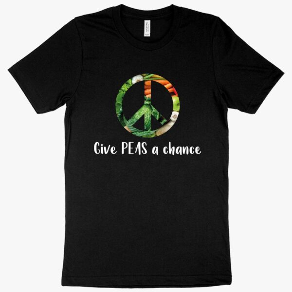 "Give Peas a Chance" Vegan T-Shirt with Peas Graphic.