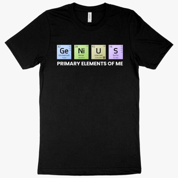 Genius tee featuring "Primary Elements of Me" in elegant typography.