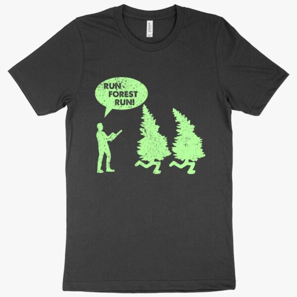 Playful tee featuring "Run Forest Run" slogan for running enthusiasts.