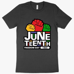 Stylish tee featuring "Juneteenth 1865 Freedom" in bold typography.