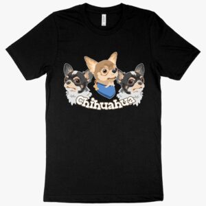 T-shirt featuring a cute Chihuahua illustration with the text "Chihuahua" in playful lettering.