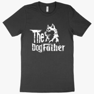 T-shirt featuring "The Dogfather" text with a silhouette of a dog.