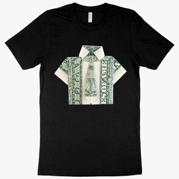 Stylish tee featuring dollar origami design for money lovers.