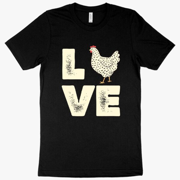 Stylish distressed graphic tee featuring "Love Chicken" design.