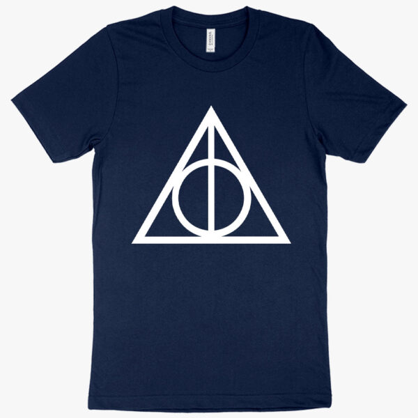 T-shirt featuring the iconic Deathly Hallows symbol from Harry Potter.