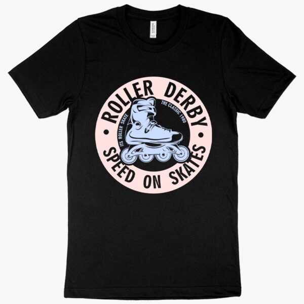 T-shirt featuring a pair of roller derby skates.