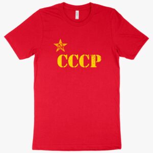 Vintage-style T-shirt featuring "CCCP USSR" emblem and Soviet imagery.