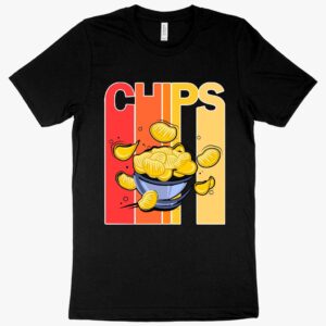 T-shirt featuring vintage-style illustration of potato chips packet.