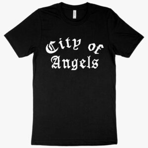 T-shirt featuring a stylish urban graphic with angelic motifs.