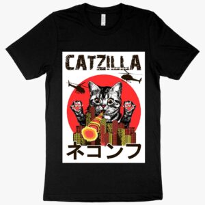 Vintage-style T-shirt featuring a Japanese-inspired Catzilla design.