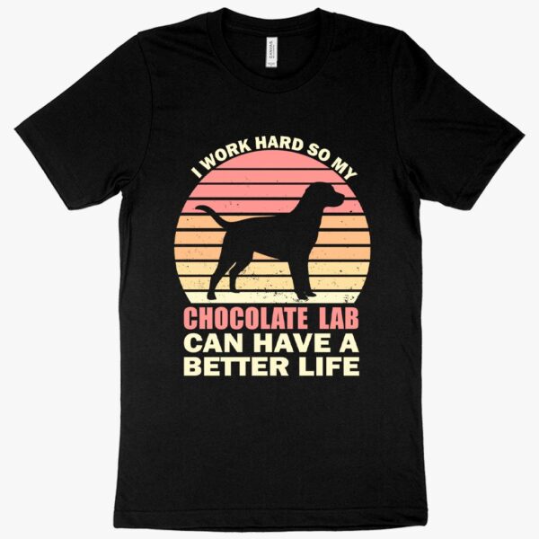 T-shirt featuring vintage-style design with a dog and "Work Hard" text.