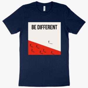 T-shirt featuring "Be Different" text with unique design elements.