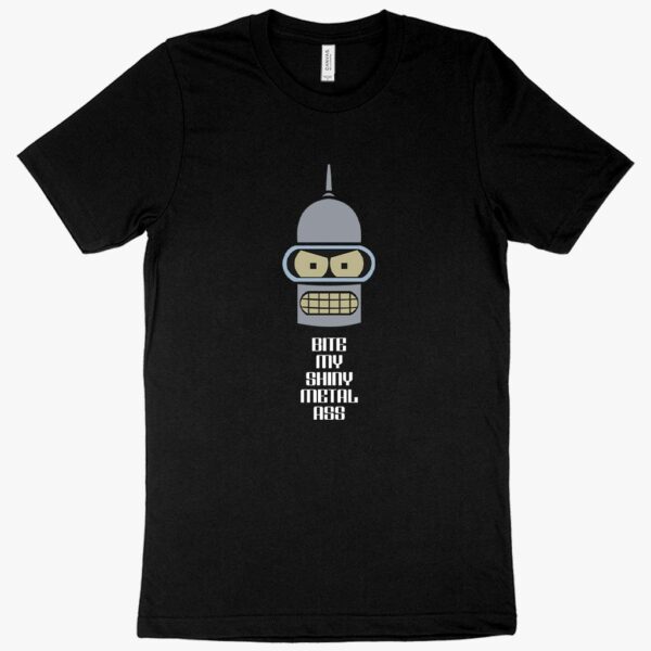 T-shirt featuring Bender from Futurama with "Bite My Shiny" text.