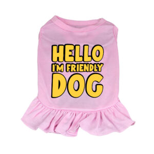 "I'm Friendly Dog" Sundress on cute dog.