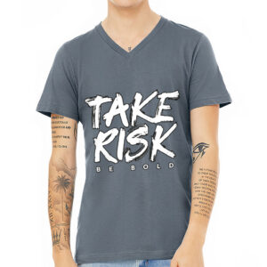 V-Neck T-Shirt - "Take Risk" Design.