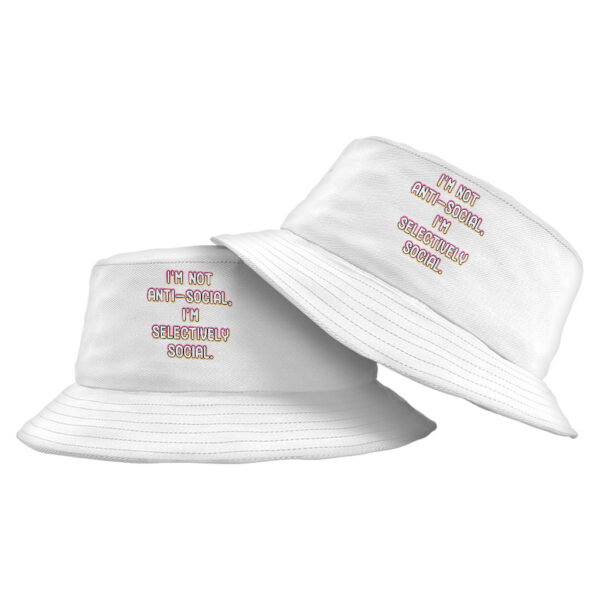 Funny bucket hat with "I'm Not Anti-social" playful design.