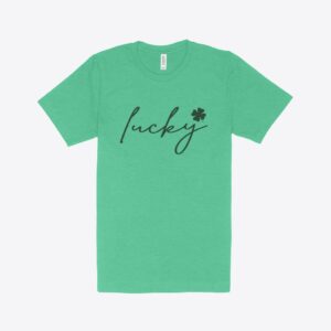 Green heather t-shirt for festive St. Patrick's Day wear.