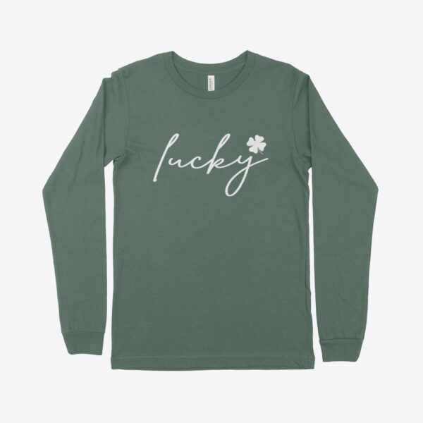 Green long sleeve t-shirt for festive St. Patrick's Day celebrations.