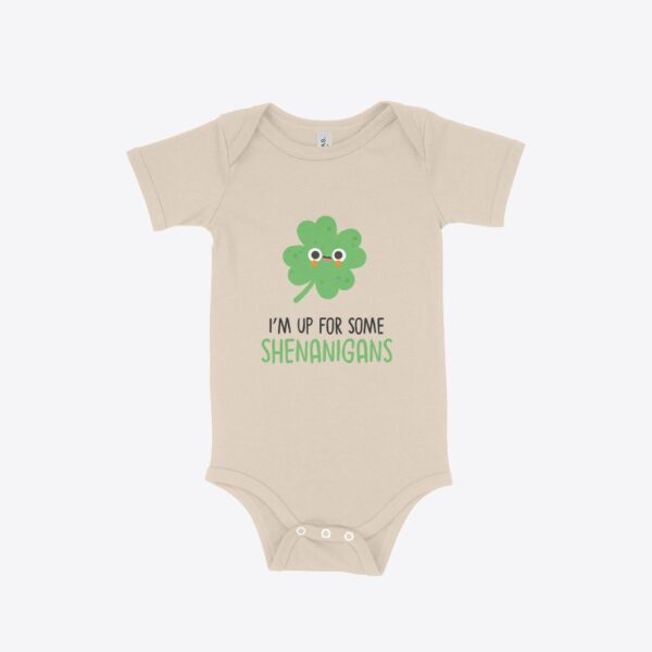 St. Patrick's Day baby onesie for adorable celebrations.