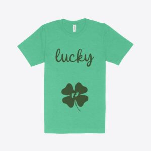 St. Patrick's Day pregnancy heather t-shirt for festive celebrations.