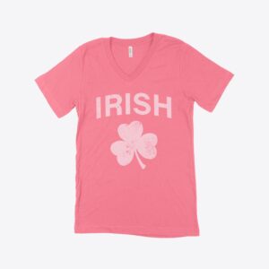 St. Patrick's Day pink v-neck t-shirt for festive celebrations.