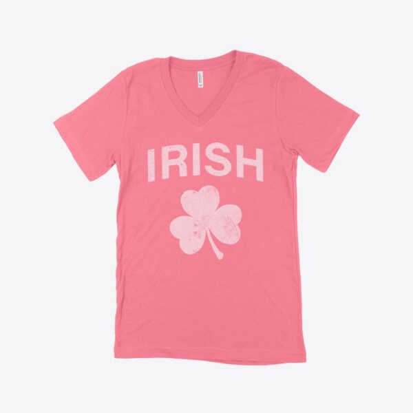 St. Patrick's Day pink v-neck t-shirt for festive celebrations.