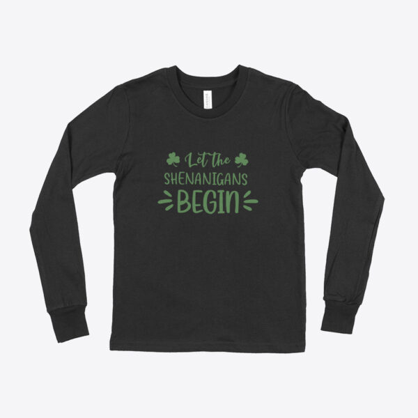 St. Patrick's Day Kids' Long Sleeve T-Shirt - Green with playful design